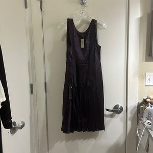 Ann Taylor purple silk dress pleated with ribbon ties at shoulders, size…